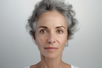Close up pensive tired mature female face with wrinkles. Age, healthcare, beauty care concept - obrazy, fototapety, plakaty