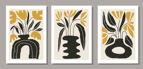 Set of contemporary collage botanical minimalist wall art poster