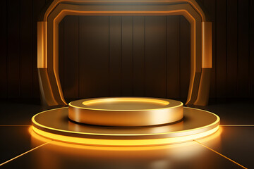 3d isolated ring in gold, orange, purple, pink, in black background, rendering, frame, neon, presentation, background	