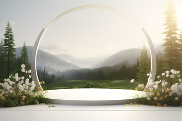 3d rendering of japanese and natural display with studio light, summer, product demonstration