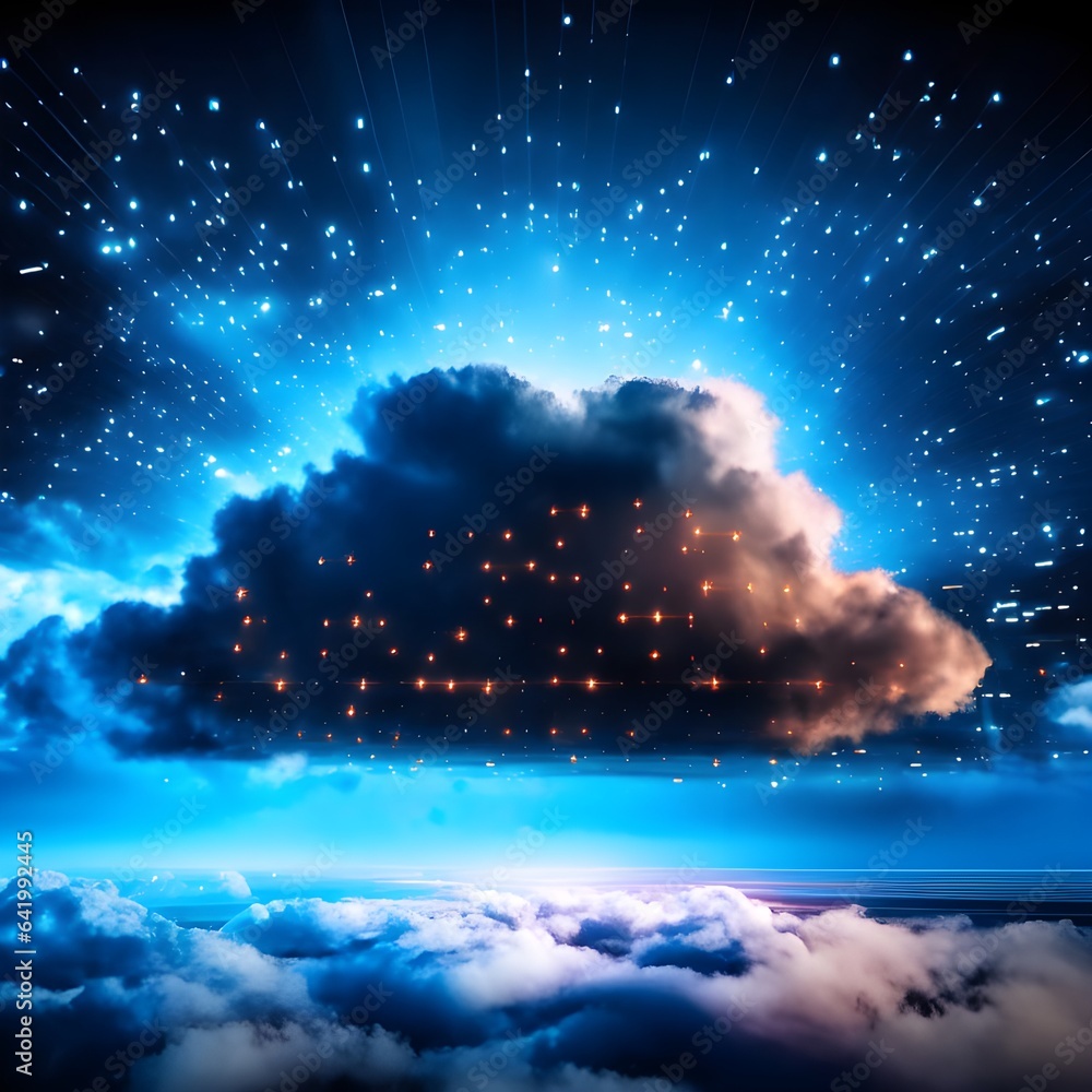 Poster server and cloud computing concept. 3d rendering toned image double exposure