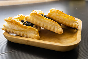 puff pastry with ricotta and blueberries. food concept. dessert. bakery. diet