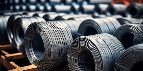 Rolls of aluminum metal fittings. Heavy industry production	
