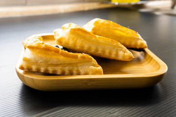 puff pastry with ricotta and blueberries. food concept. dessert. bakery. diet