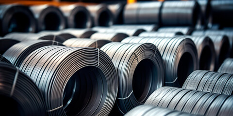 Rolls of aluminum metal fittings. Heavy industry production	
