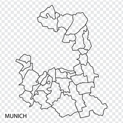 High Quality map of Munich is a city  Germany, with borders of the regions. Map of Munich  for your web site design, app, UI. EPS10.