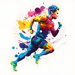 Watercolor illustration of a running man. Watercolor painting on white background.
