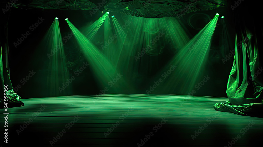 Wall mural green stage with spotlights for product showcase