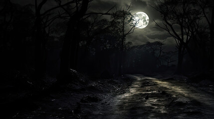 spooky halloween night in the woods