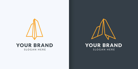 paper airplane logo design with skyscraper company. for mobile apps, home services, etc