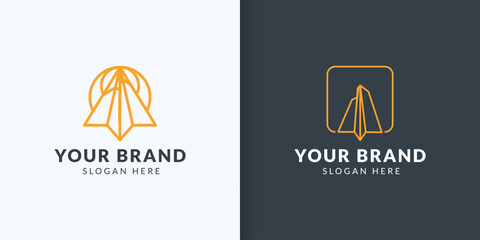 paper airplane logo design with skyscraper company. for mobile apps, home services, etc