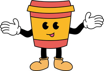 Groovy coffee cup character illustration