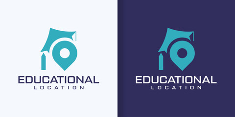 modern logo Vector graduation cap and map pointer logo concept
