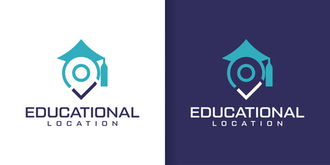 modern logo Vector graduation cap and map pointer logo concept