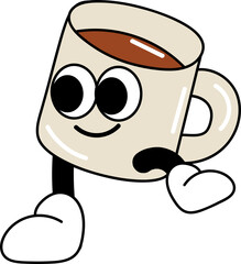 Groovy coffee cup character illustration