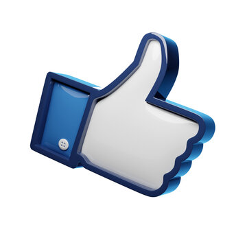 Facebook ''Thumbs up'' 3d icon with opacity. PNG with alpha.