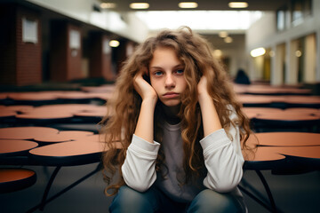 Expressive teenager girl in school, being bored, teen emotions or teen moods concept. Generative AI