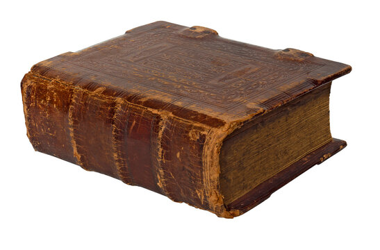 Old leather bound book. Isolated on white