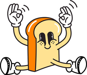 Groovy bread character illustration