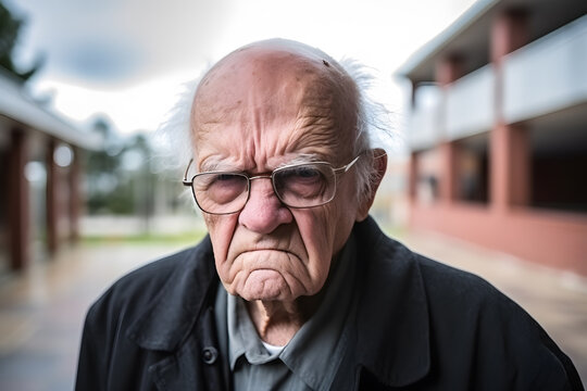 An old man being sad, shot in an urban environment, emotions or moods concept. Generative AI