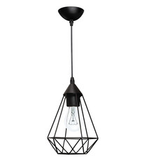 one chandelier with a bulb hanging on a wire, loft style. on a white isolated background