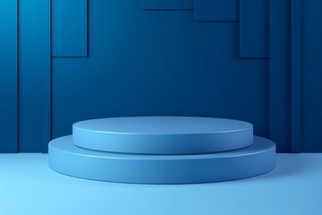 Mockup illustration of geometric blue podium for product presentation generative ai