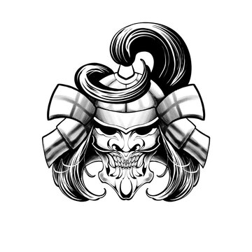 recommend clip art: the samurai head with mask line art vector