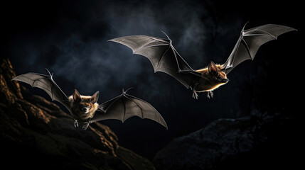 Enigmatic bats taking flight in the moonlight showcasing their nocturnal prowess and mysterious allure