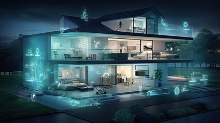 Fototapeta premium Smart home ecosystem seamlessly controlled by AI-powered devices.
