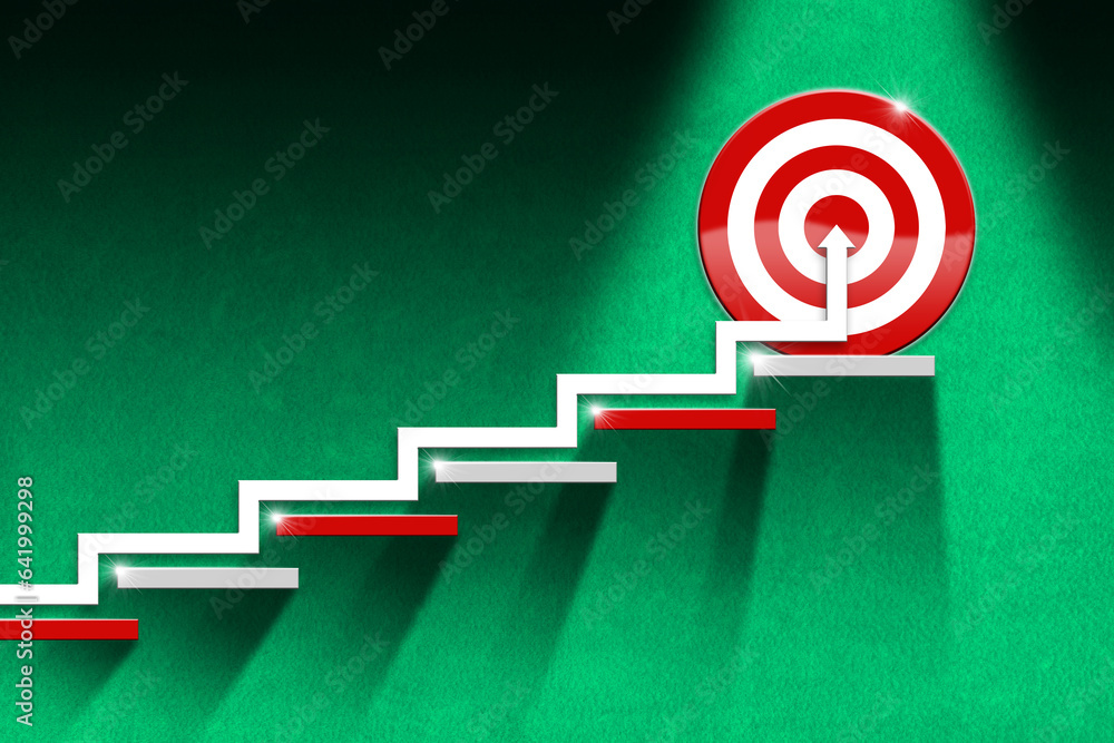 Aufkleber ladder of success or goal concept. symbol of an arrow going up some steps to a red and white target 