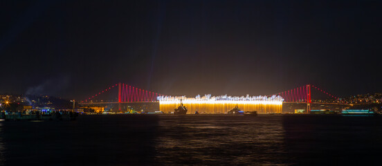 Fototapeta premium Istanbul Bridge with Fireworks, Istanbul Bosphorus, Turkey