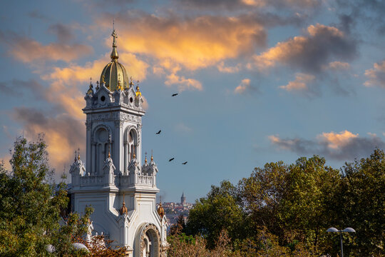 Sveti Stefan Church in Fener, Istanbul and galata tower in the background