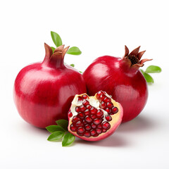 Juicy ripe pomegranates, isolated on white, ai technology