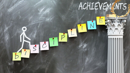 Discipline leads to Achievements - a metaphor showing how discipline makes the way to reach desired achievements. Symbolizes the importance of discipline.,3d illustration