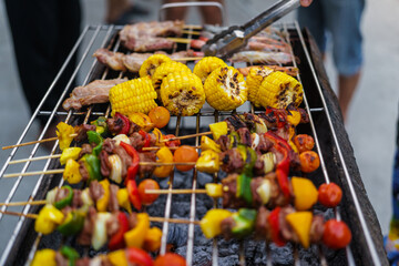 barbecue party with a happy family on weekends