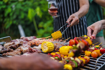 barbecue party with a happy family on weekends
