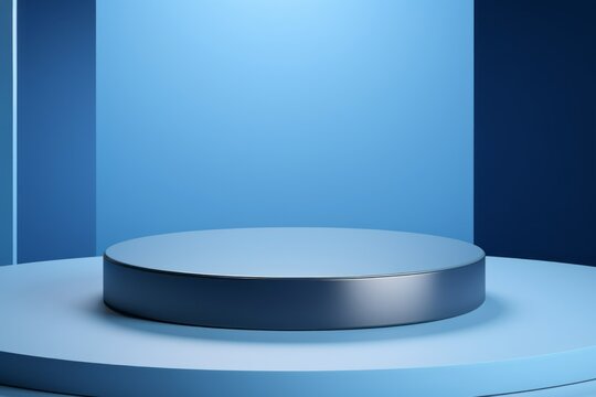 Mockup illustration of geometric blue podium for product presentation generative ai © Gilang