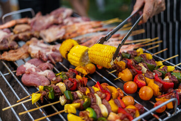 barbecue party with a happy family on weekends