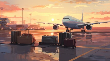 Fototapeta premium airplane at sunset, travel concept