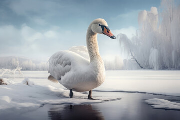 Arctic swan in the winter