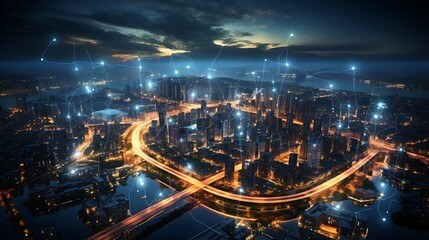 Data Technology Communication Networking Background with Data connectivity on city of skyline, newyork city concept wallpaper