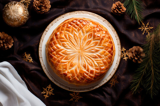 Traditional French epiphany cake Gallette des rois or French King Cake