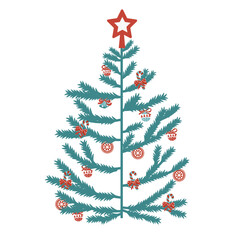 Christmas tree on white background. Vector, flat style.