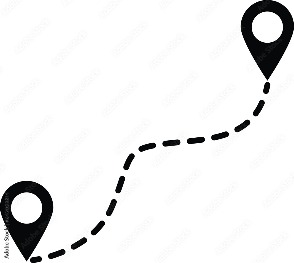 Poster map pointer with icon . route location icon vector. two pin signs and dashed line road