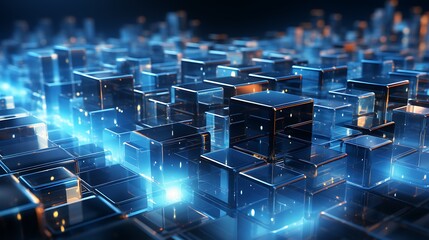 blockchain crypto technology, abstract cubes technology connectivity background wallpaper with big data