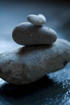 Close up of three gray stones
