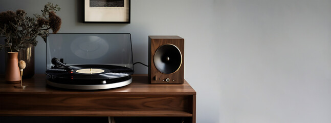 Modern Metallic Record Player Wall Picture Table