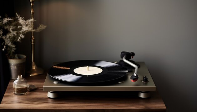 Modern Metallic Record Player Wall Picture Table