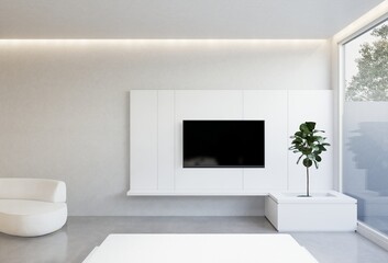 minimal interior of the bedroom with a white base tone. 3D illustration render