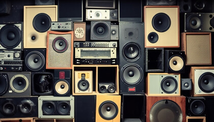 Retro Vintage Style Music Sound Speakers Hanging on the Wall